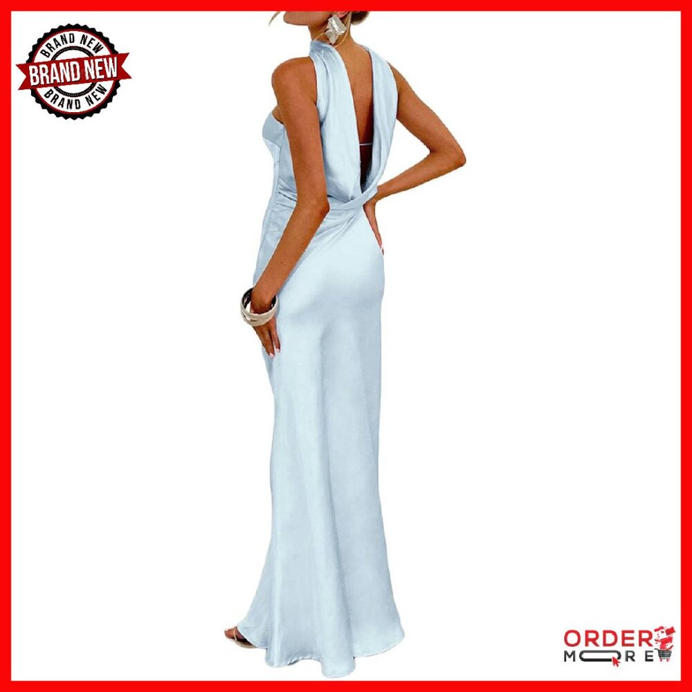 Satin Strapless Maxi Dress Formal Wedding Guest Party Backless